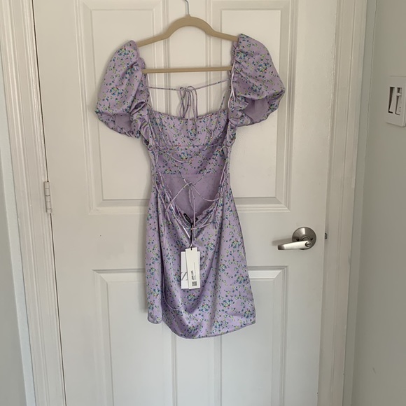 Zara NWT Printed Floral Lace Up Satin Dress Purple - Picture 7 of 8